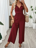 V Neck Sleeveless Wide Leg Jumpsuit