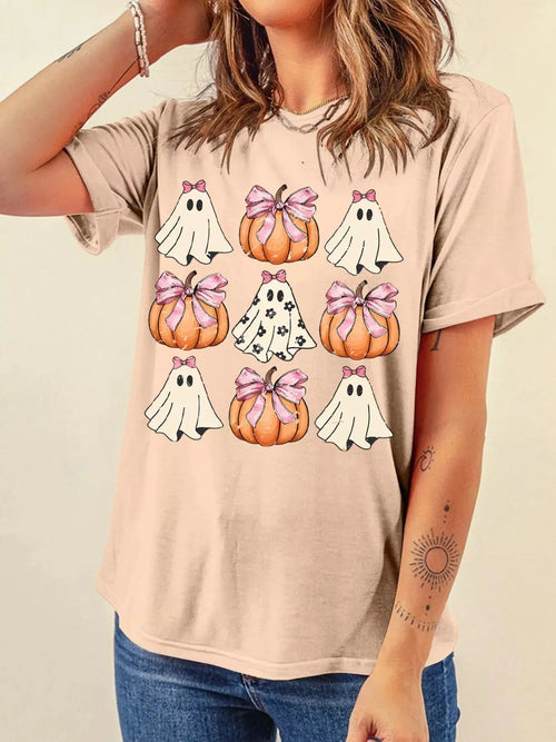 Bowknot Ghost Pumpkin Halloween Graphic T Shirt