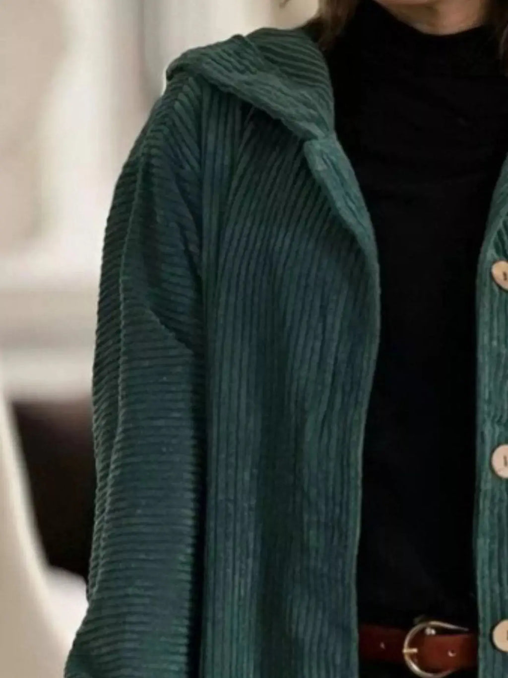 Full Size Corduroy Hooded Button Up Jacket