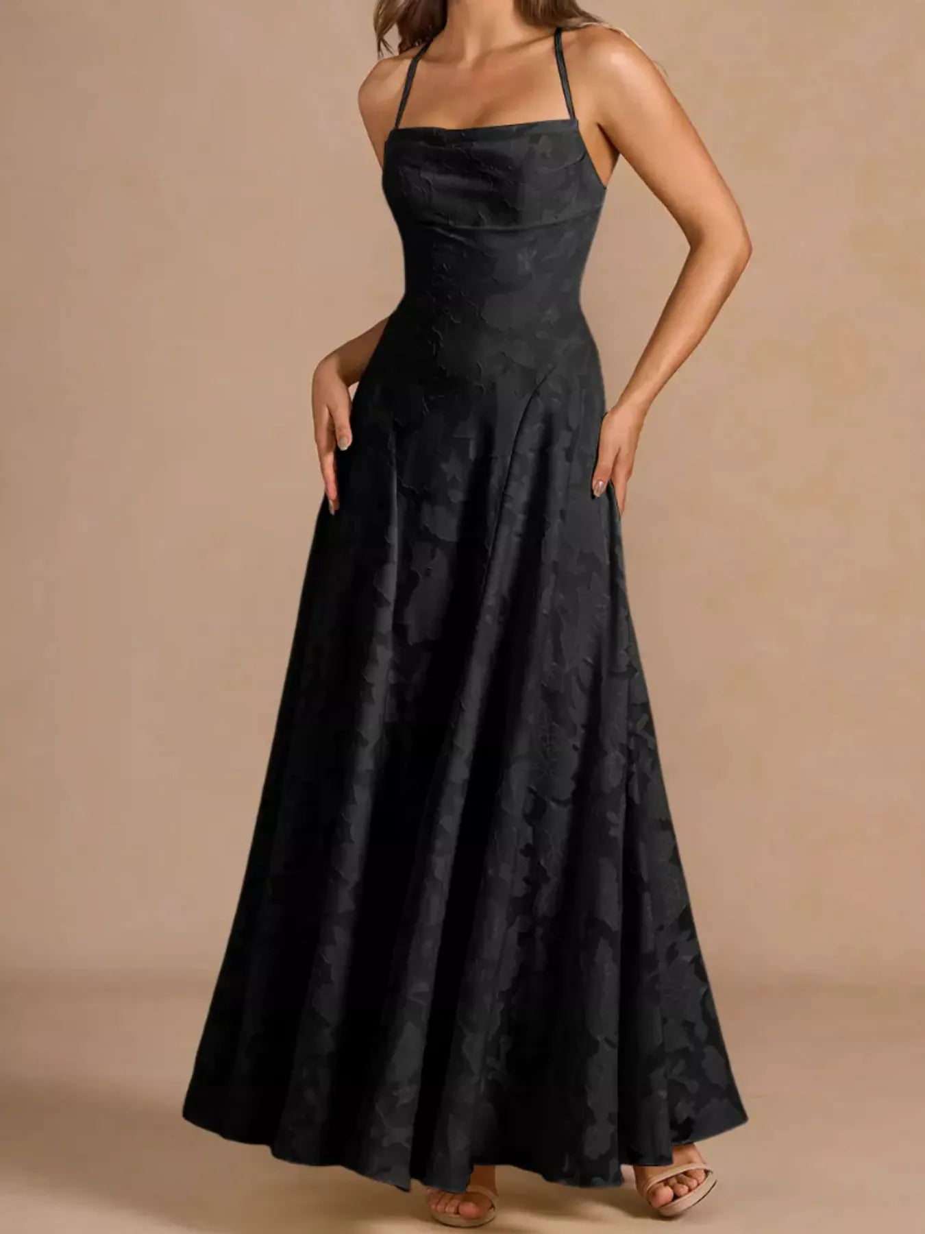 Lace-Up Back Floral Lace Spaghetti Strap Maxi Dress