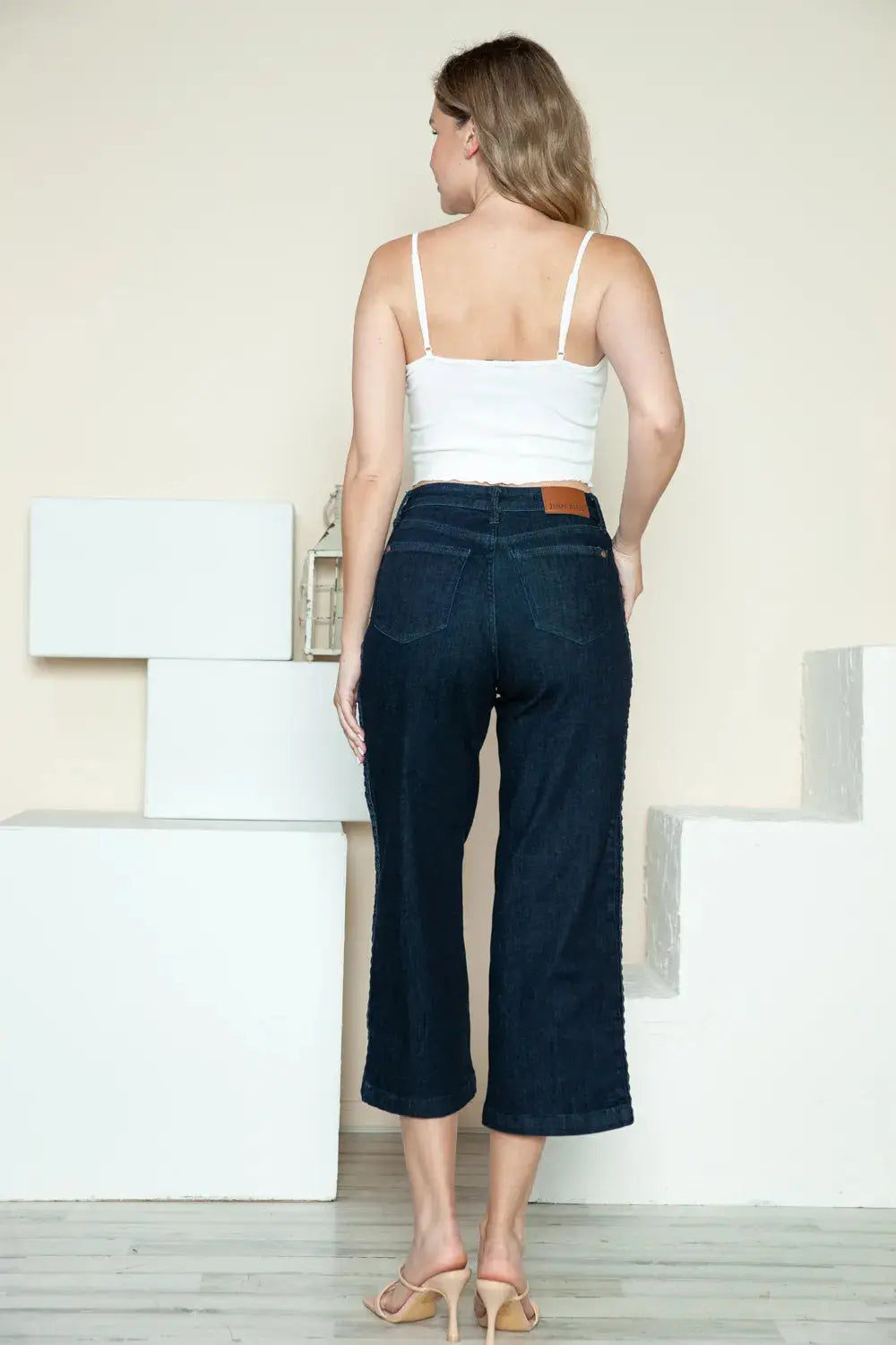 Judy Blue Full Size/Plus Size Side Seam Braid Detail Crop Wide Leg Jeans