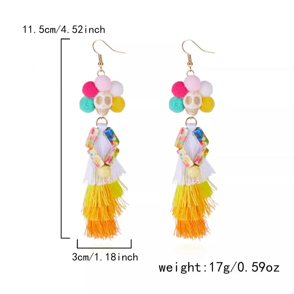 Sugar Skull Tassel Halloween Drop Earrings