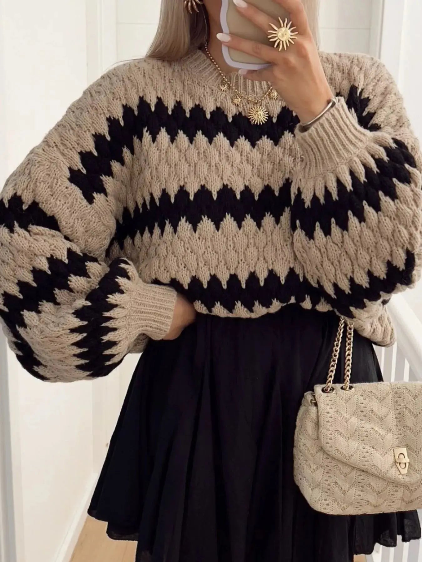 Striped Round Neck Dropped Shoulder Sweater
