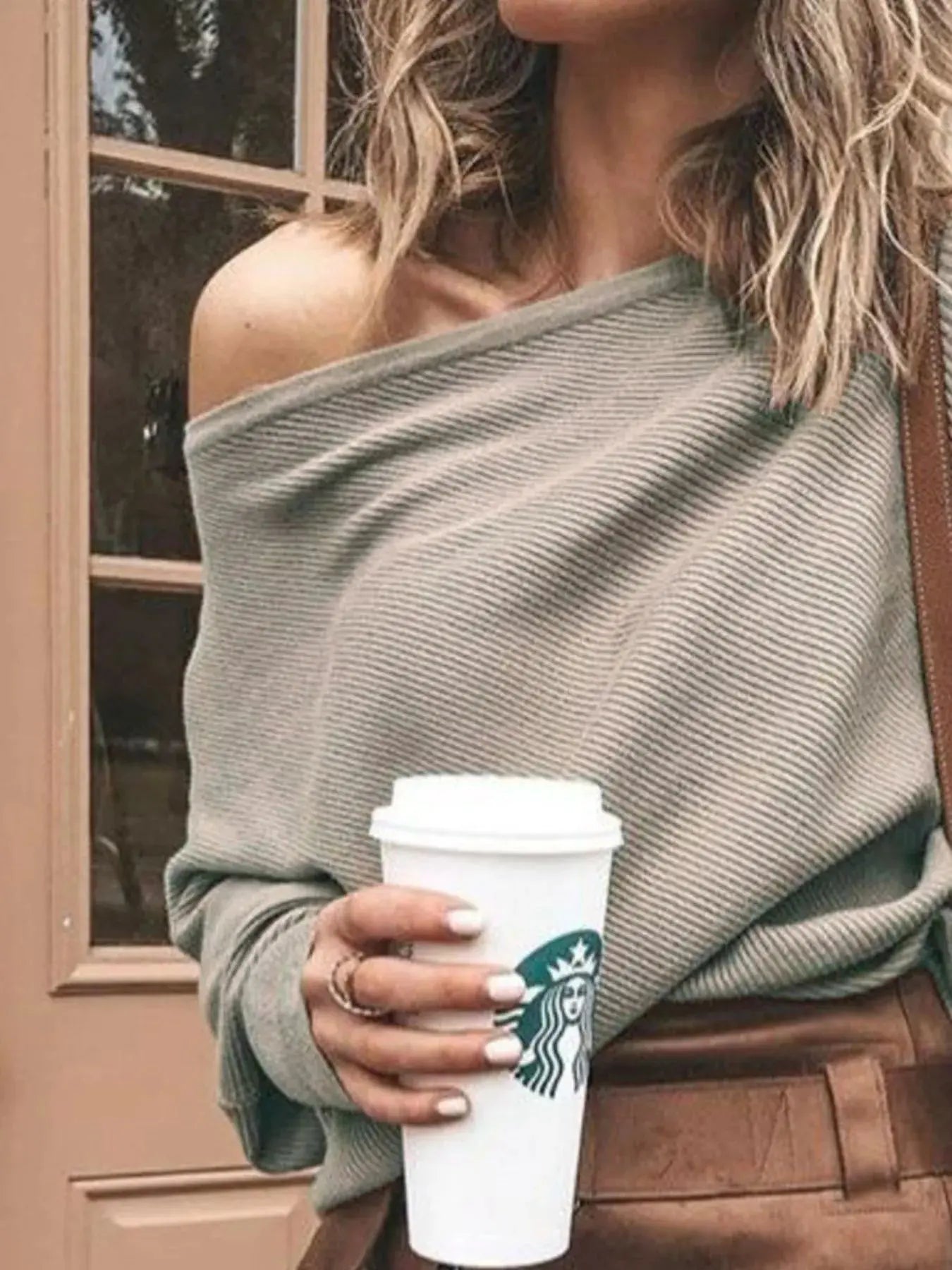 Full Size Ribbed One Shoulder Sweater