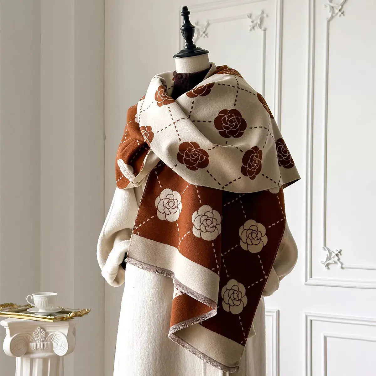 Floral Raw Hem Womens Scarf