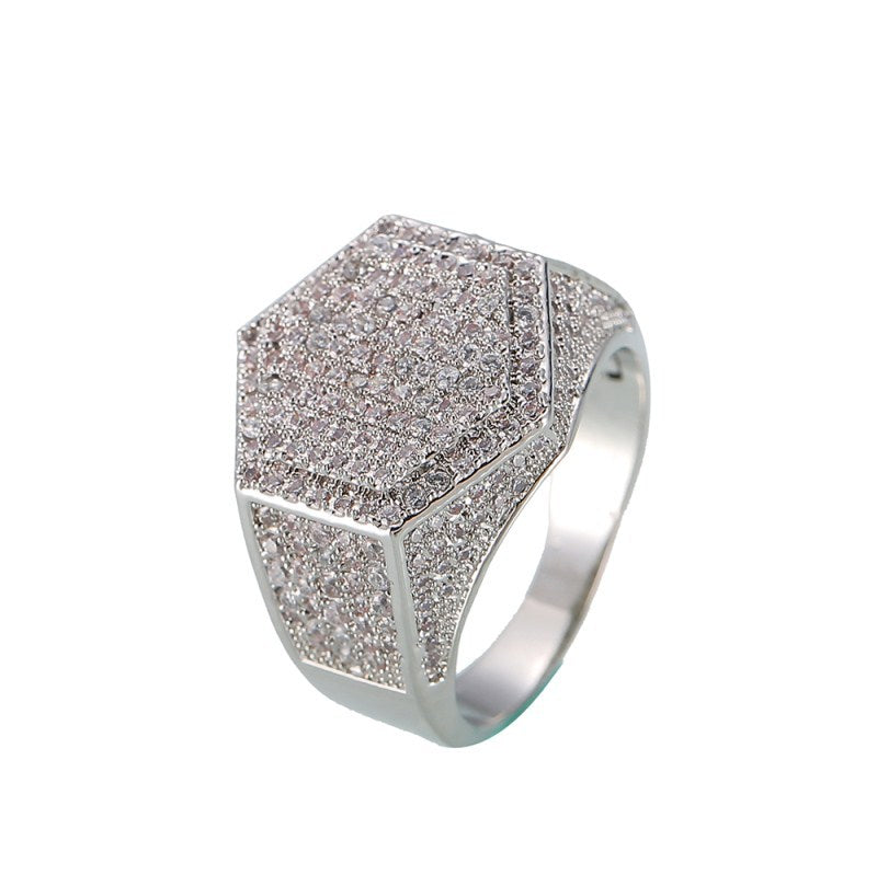 Hip-hop diamond hexagonal ring
