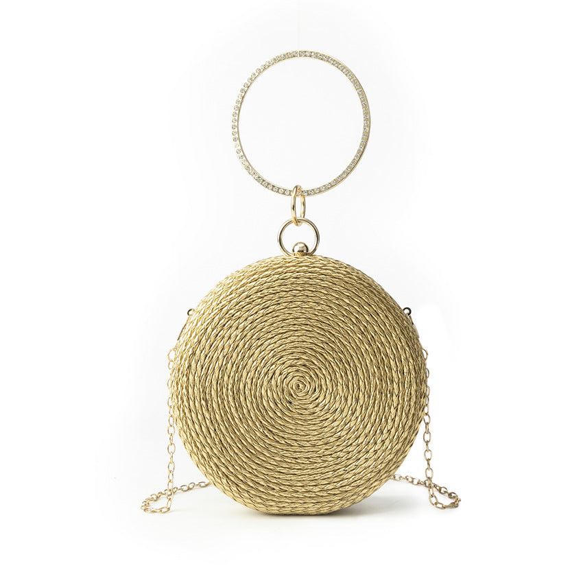 Round pure hand-woven crossbody clutch bag