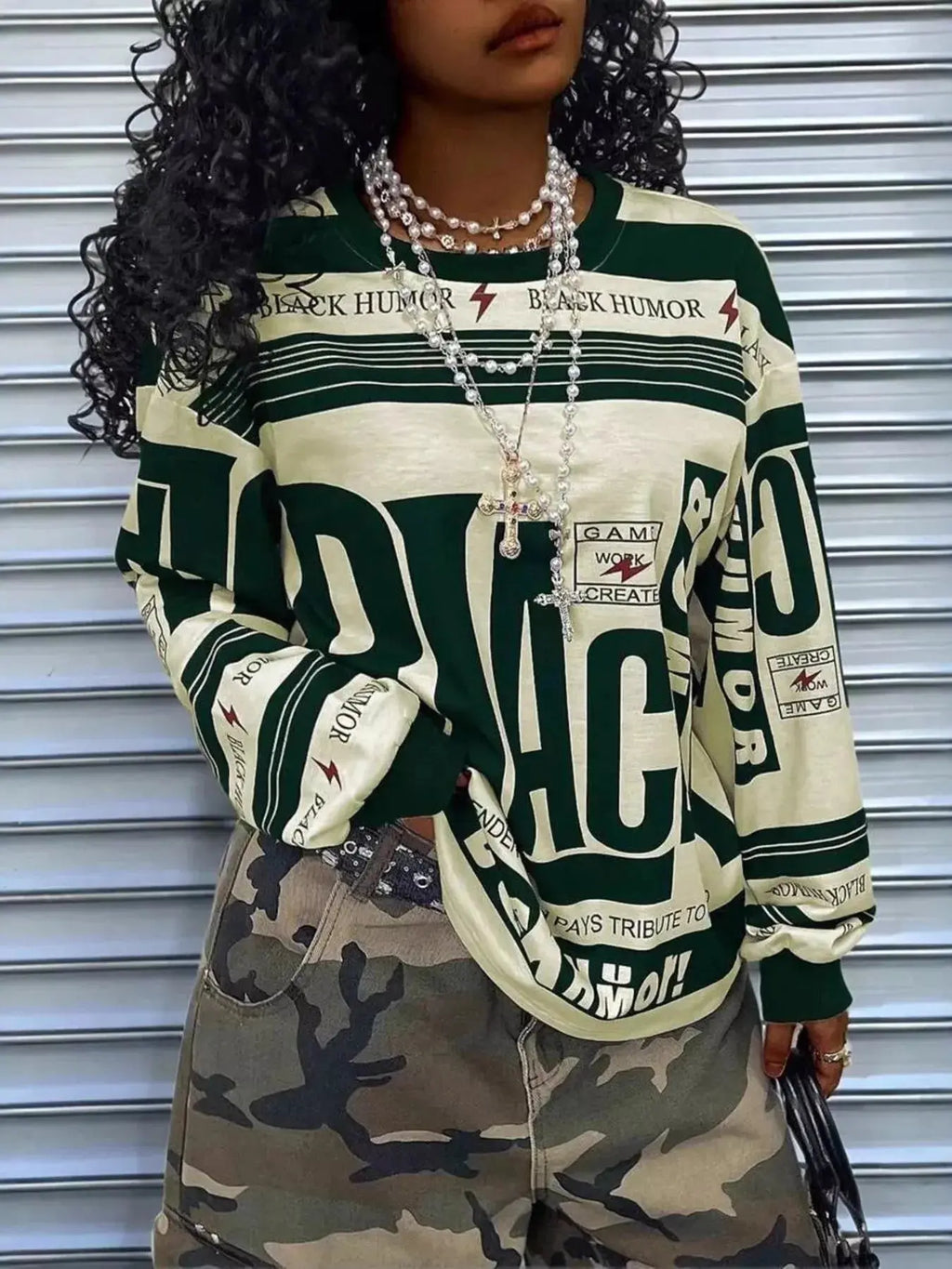Printed Drop Shoulder Long Sleeve T Shirt