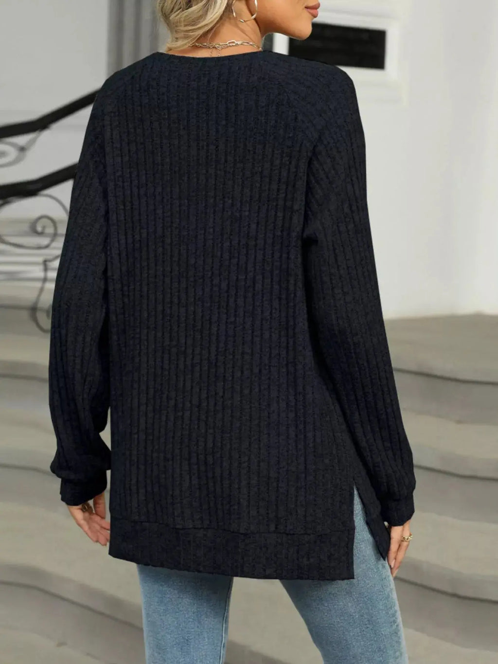 Cozy Chic Ribbed Button Detail Long Sleeve Tunic