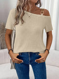 Chain Detail Waffle Knit One Shoulder T Shirt