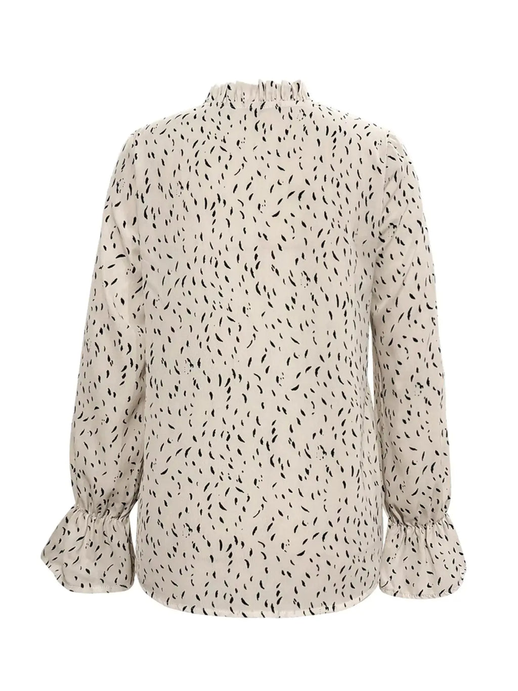 Ruffled Printed Tie Neck Long Sleeve Blouse