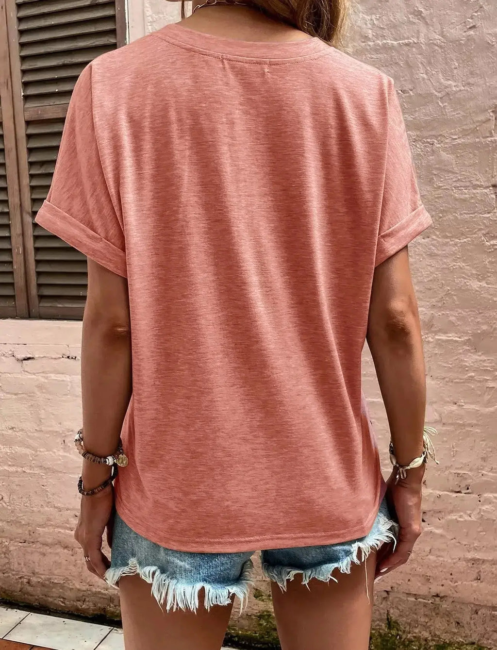 Full Size Notched Rolled Short Sleeve T Shirt