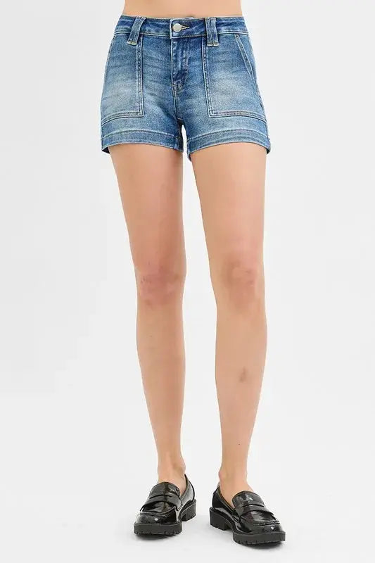 RISEN Jeans - Low Rise Patched Pocket Shorts