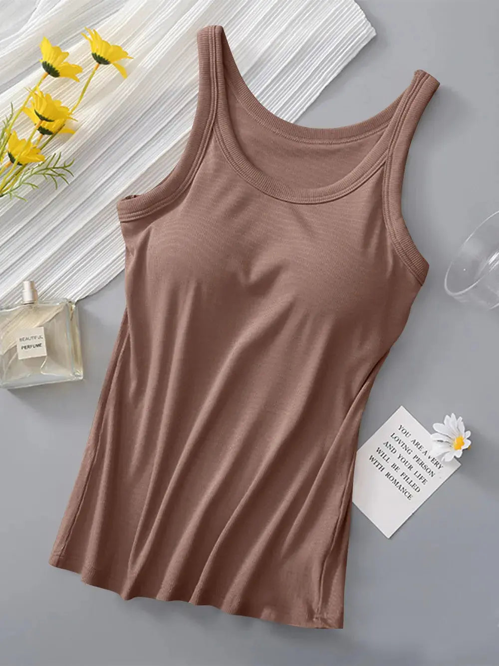 Round Neck Tank Top with Built In Bra