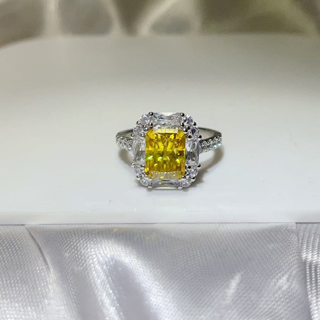 Yellow Halo 3 Carat Moissanite Ring in 925 Sterling Silver