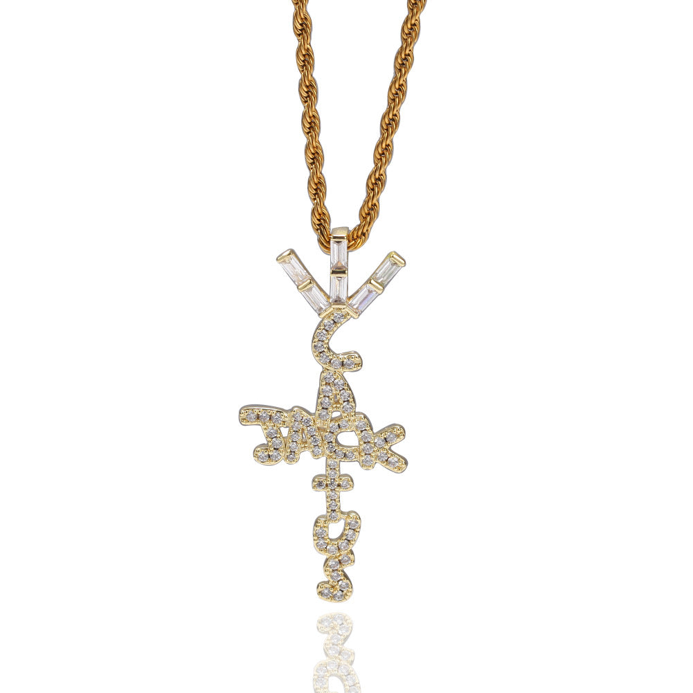 Hip-hop diamond-encrusted Cactus Jack letter necklace