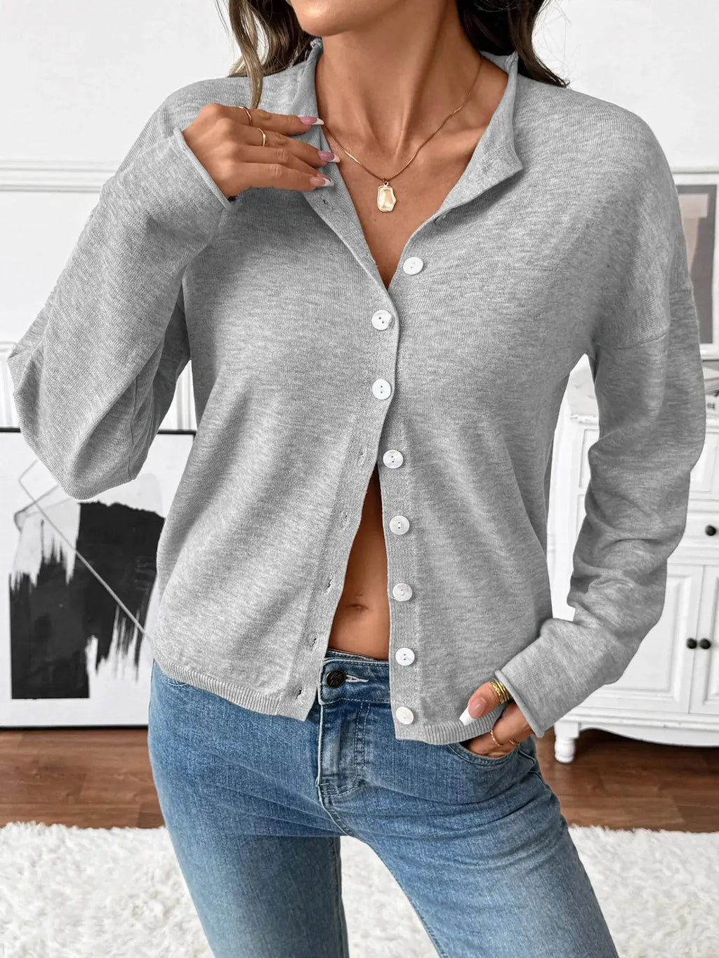 Button Front Long Sleeve Cardigan