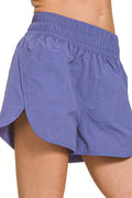 Zenana Blue Windbreaker Smocked Waistband Running Shorts for Women