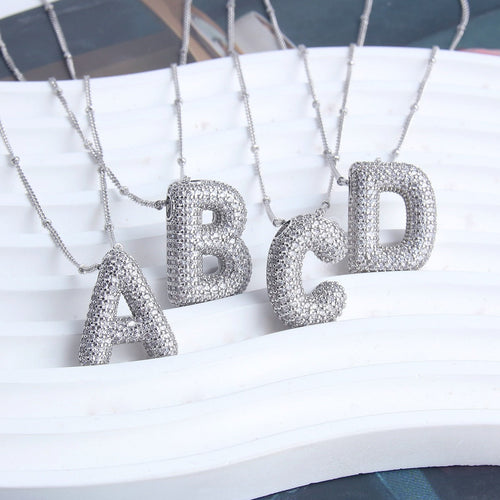 Bubble Initial Necklace 14k Gold Plated Cubic Zirconia