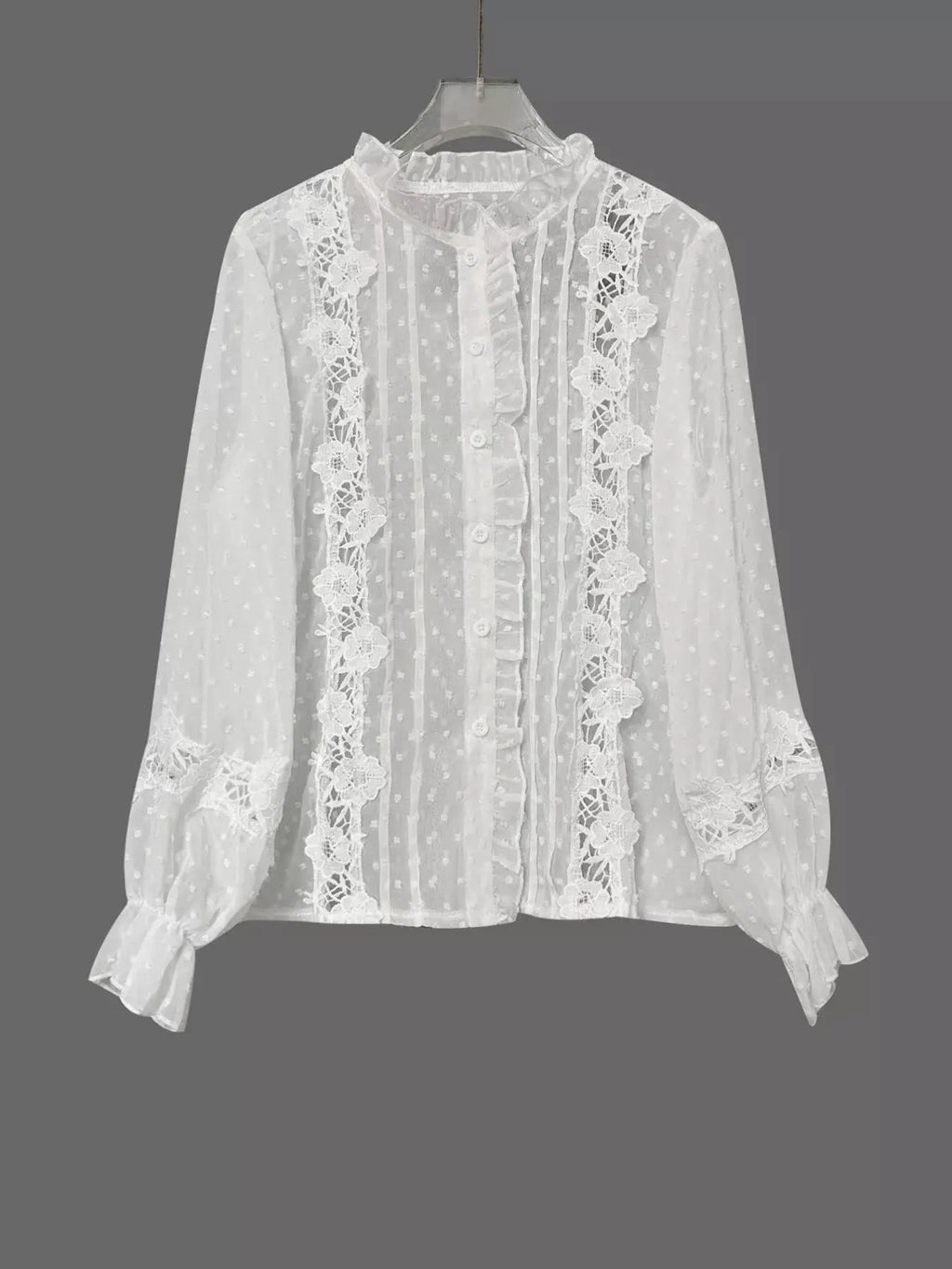 Lace Trimmed Swiss Dot Shirt
