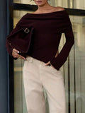 Asymmetrical Hem Off Shoulder Long Sleeve Knit Top