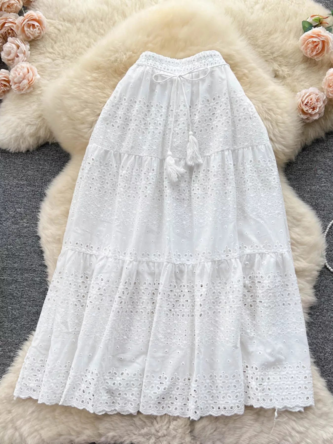 Eyelet Tiered Maxi Skirt