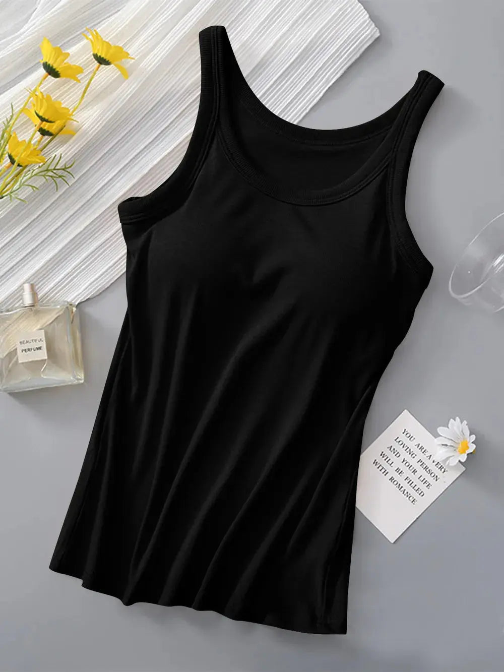 Round Neck Tank Top with Built In Bra