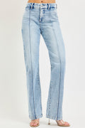 RISEN Tummy Control High Rise Straight Pintuck Jeans