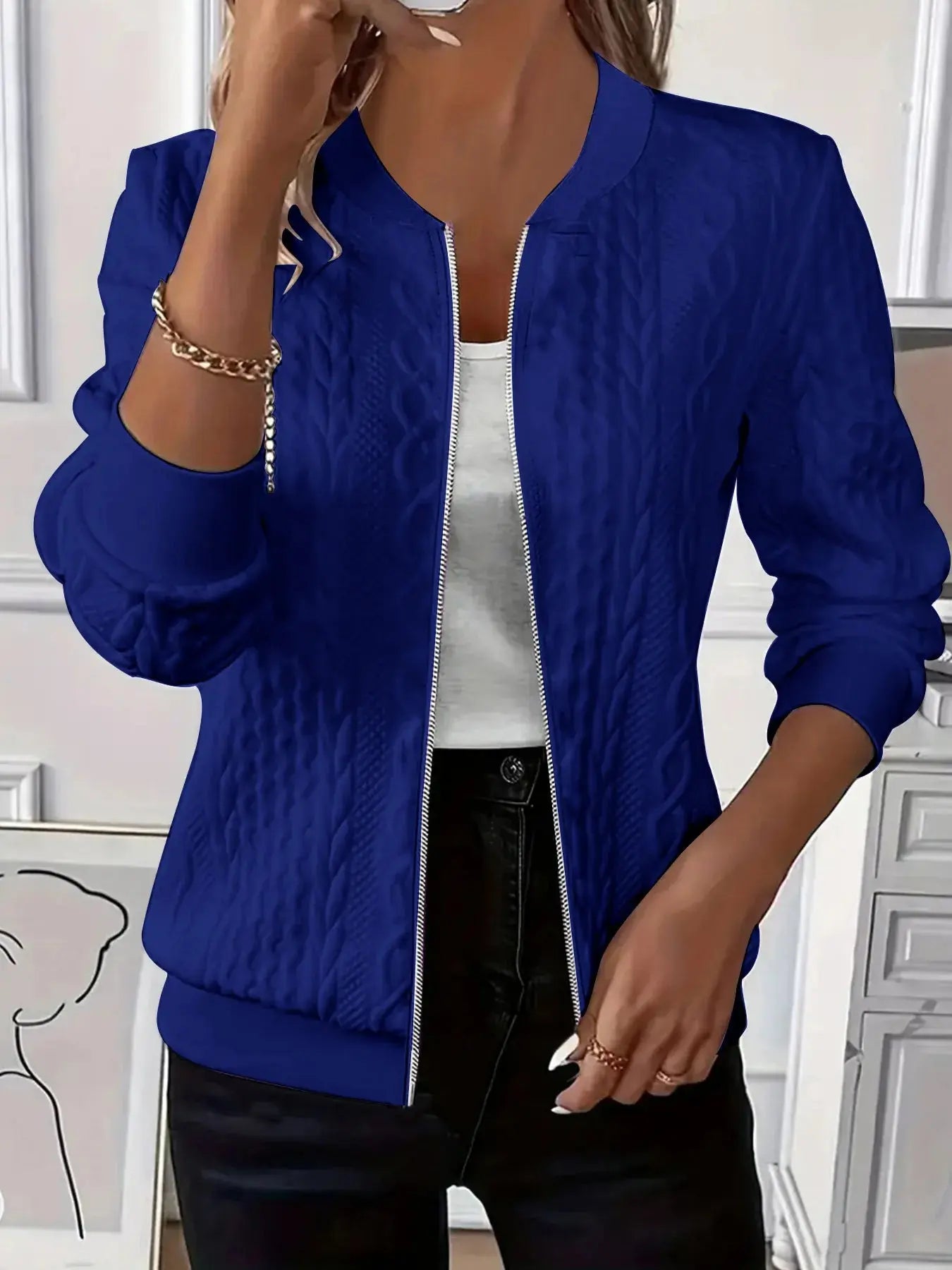 Texture Zip Up Long Sleeve Jacket