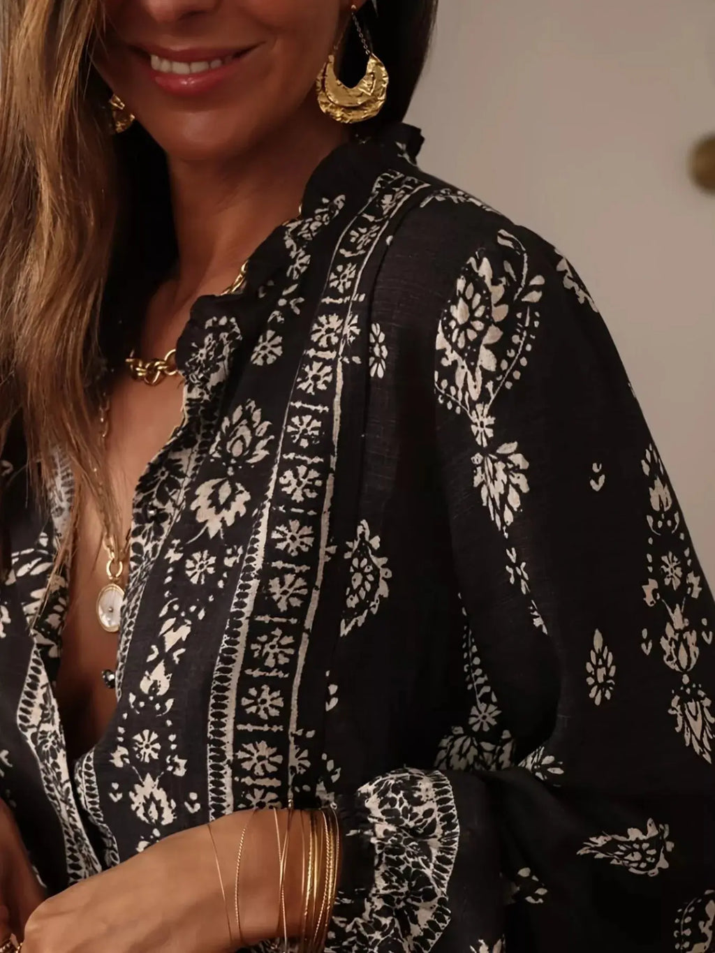 Printed Long Sleeve Boho Blouse