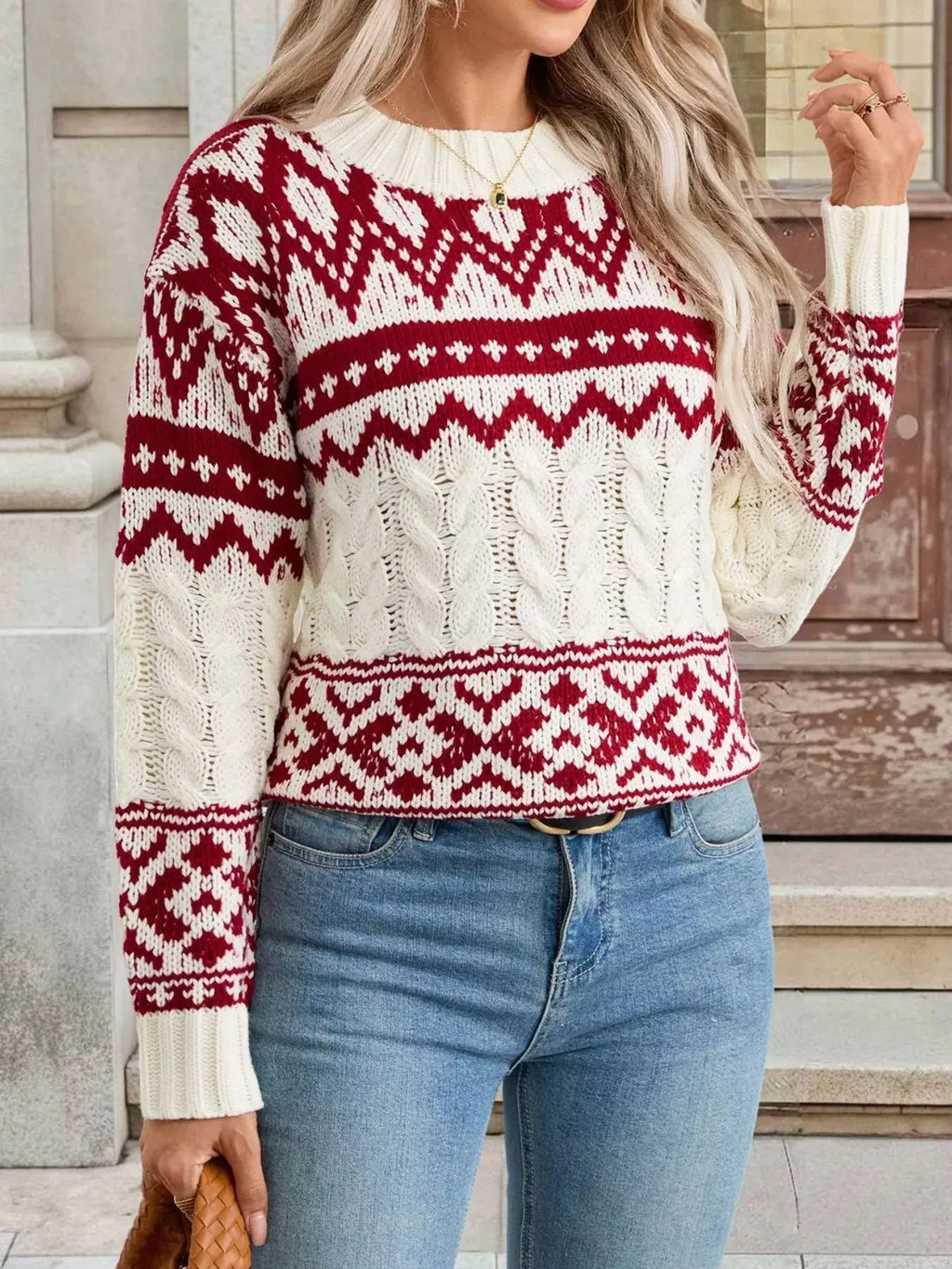 Long Sleeve Cable Knit Christmas Sweater
