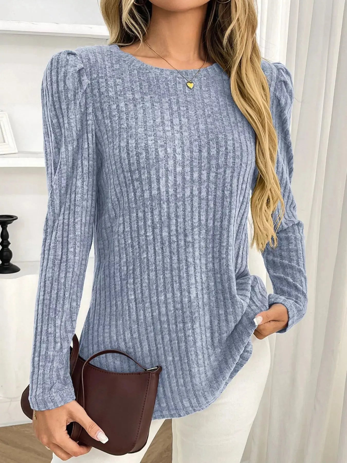 Round Neck Puff Sleeve T Shirt