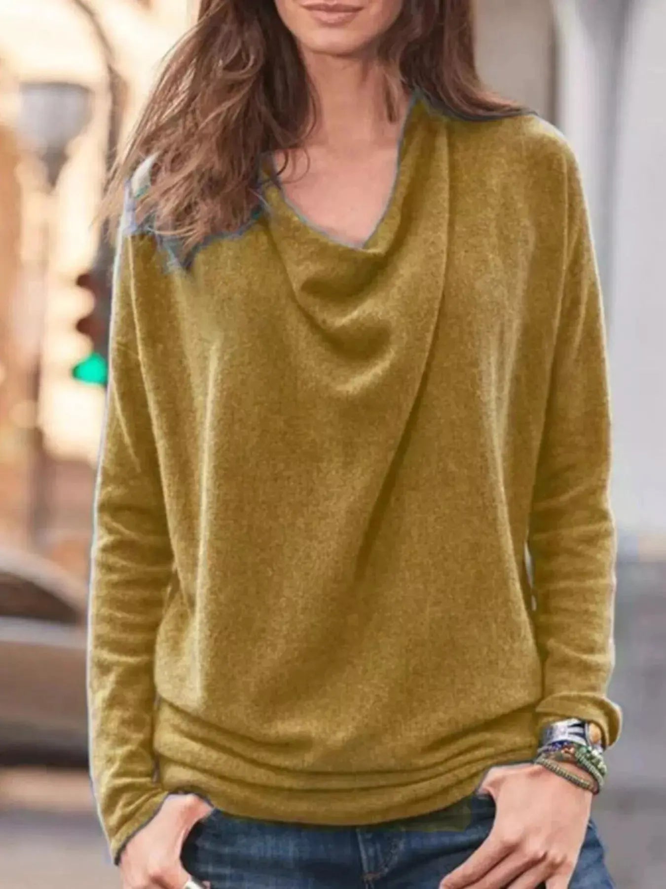 Full Size Cowl Neck Long Sleeve Top