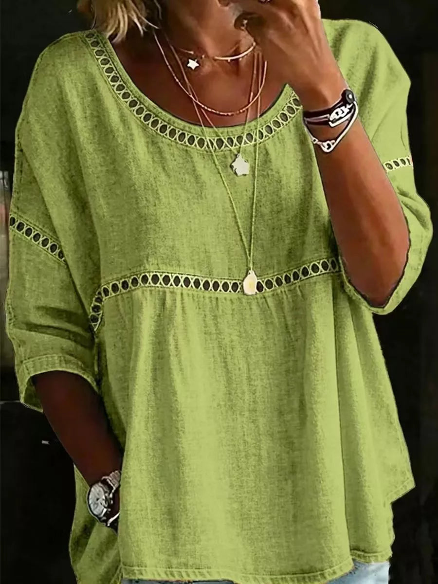 Full Size Hollow Out Round Neck Top