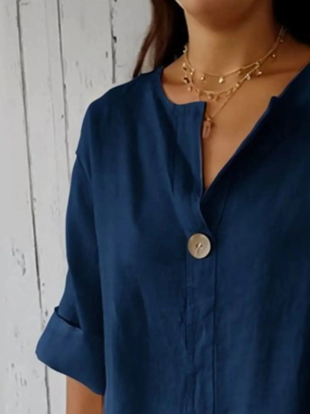Breezy Button-Front Relaxed Linen Blouse