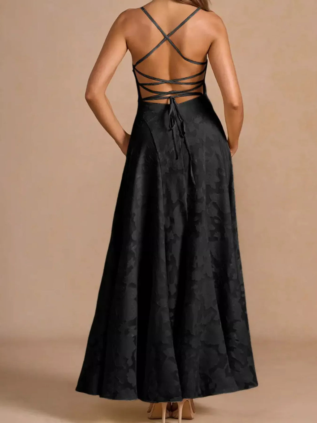 Lace-Up Back Floral Lace Spaghetti Strap Maxi Dress