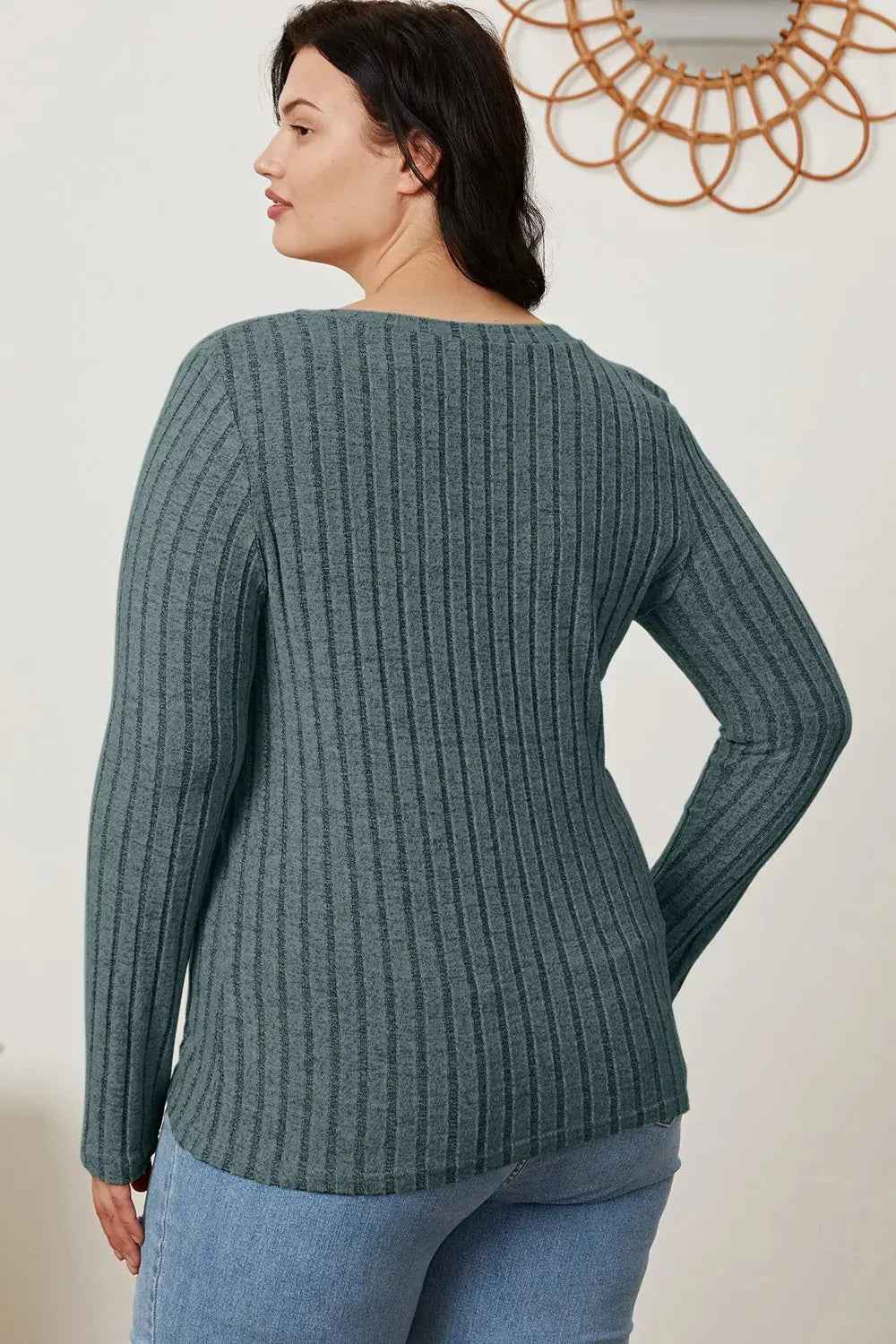 Basic Bae Full Size Ribbed V-Neck Long Sleeve T Shirt for Women
