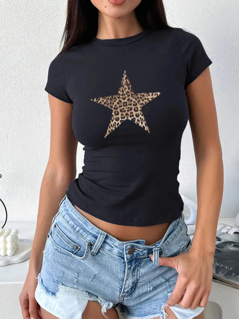 Devine Star Round Neck Short Sleeve T Shirt