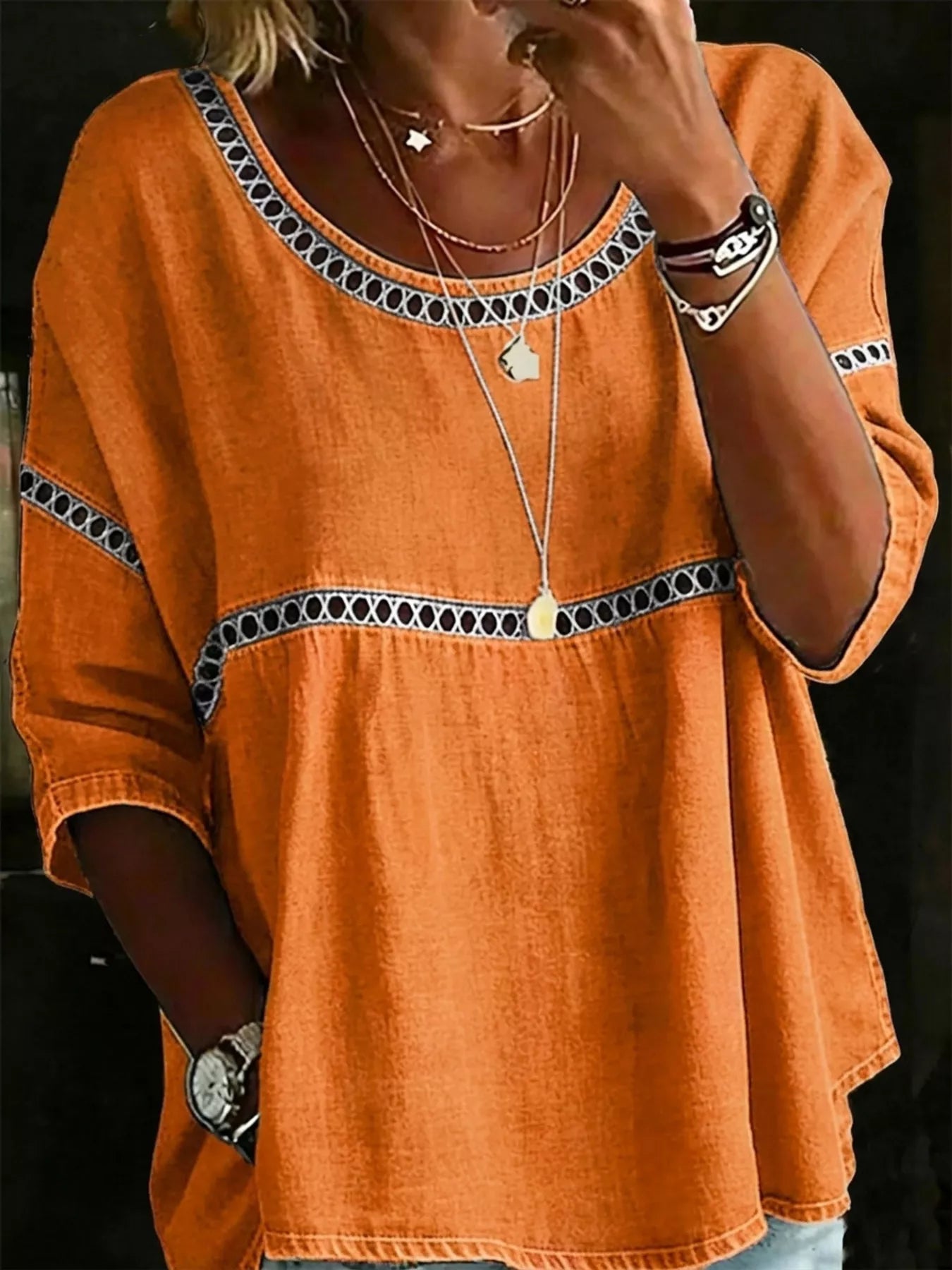 Full Size Hollow Out Round Neck Top