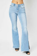 Full Size/Plus Size Mid Rise Raw Hem Slit Flare Judy Blue Jeans