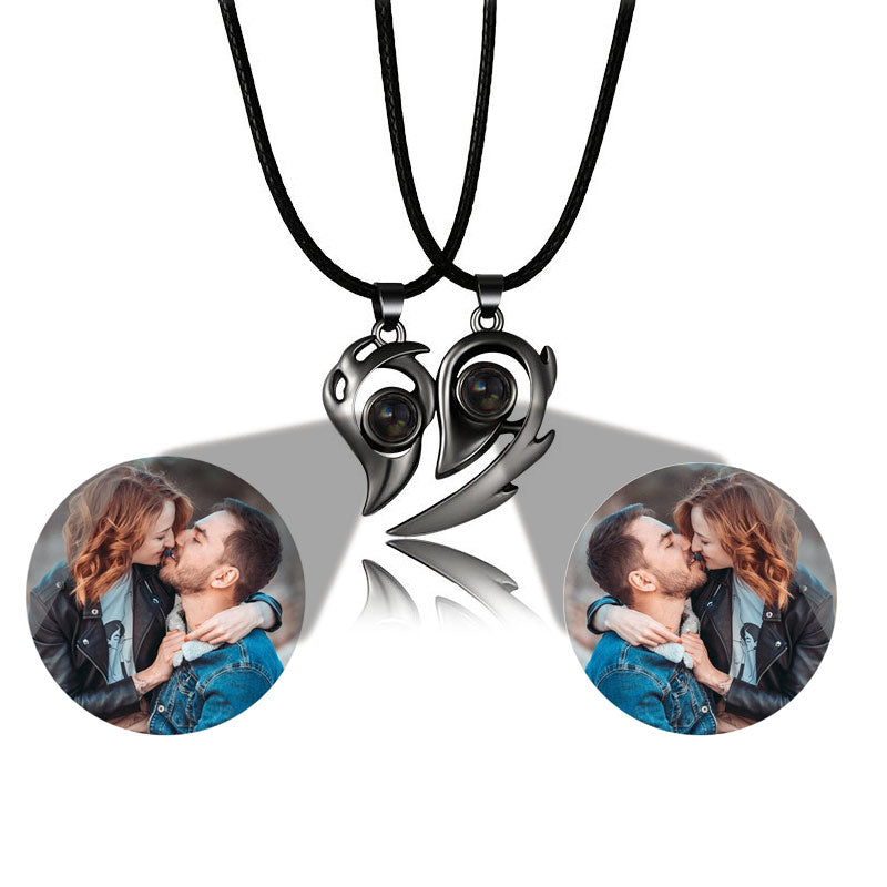 matching couples necklaces for Projection Photo Heart Magnetic Necklace