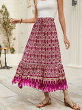 Printed Ruched Bohemian Maxi Skirt