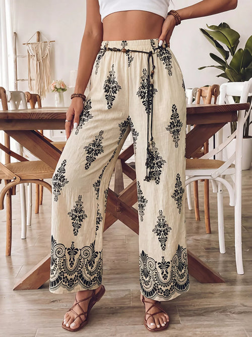 Boho Print Wide Leg Pants