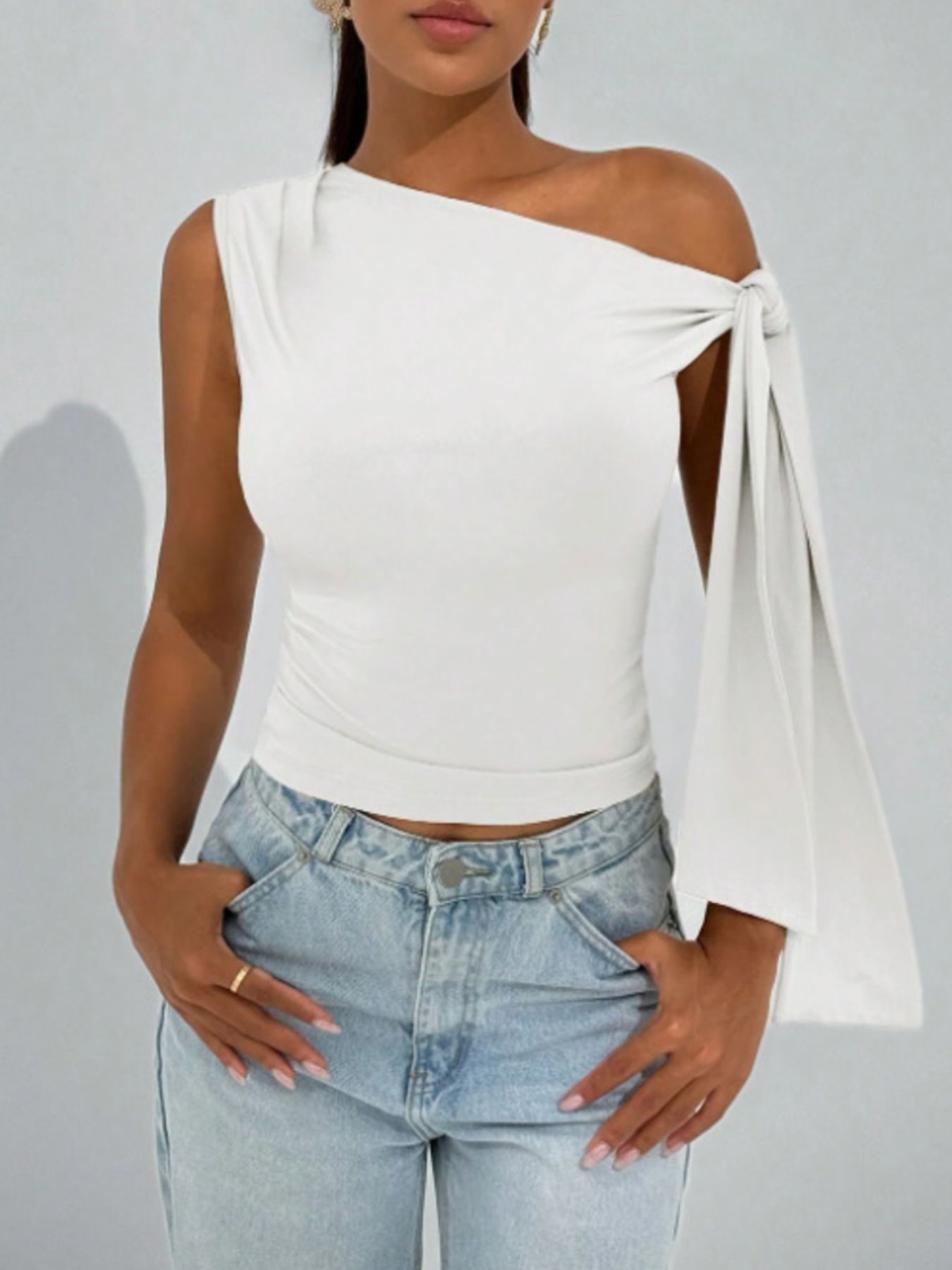 Tie Detail One Shoulder Top
