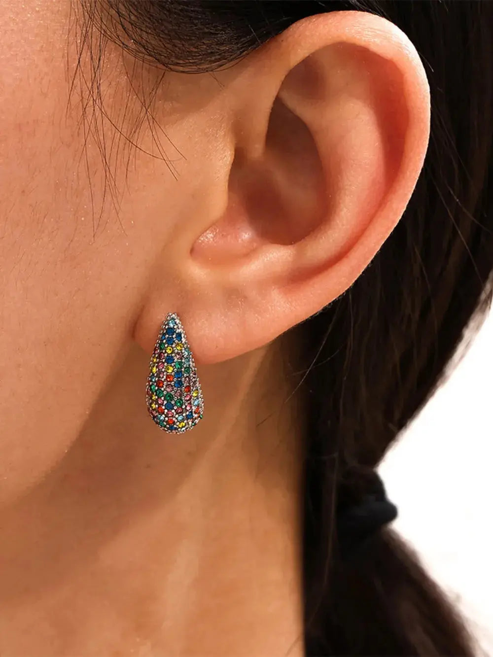 Stainless Steel Zircon Teardrop Stud Earrings – Multicolor & Crystal Options