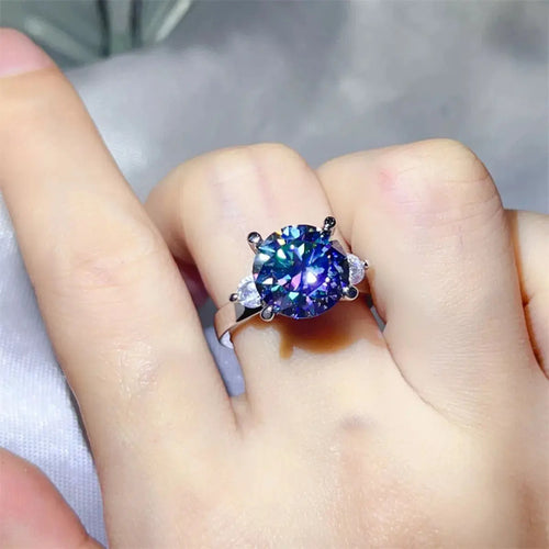 925 Sterling Silver Sapphire Blue 5 Carat Moissanite Ring