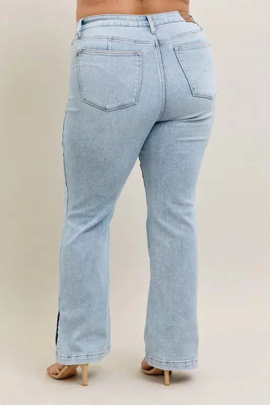 Judy Blue Full Size/Plus Size Tummy Control Vintage Wash Side Slit Slim Boot Jeans