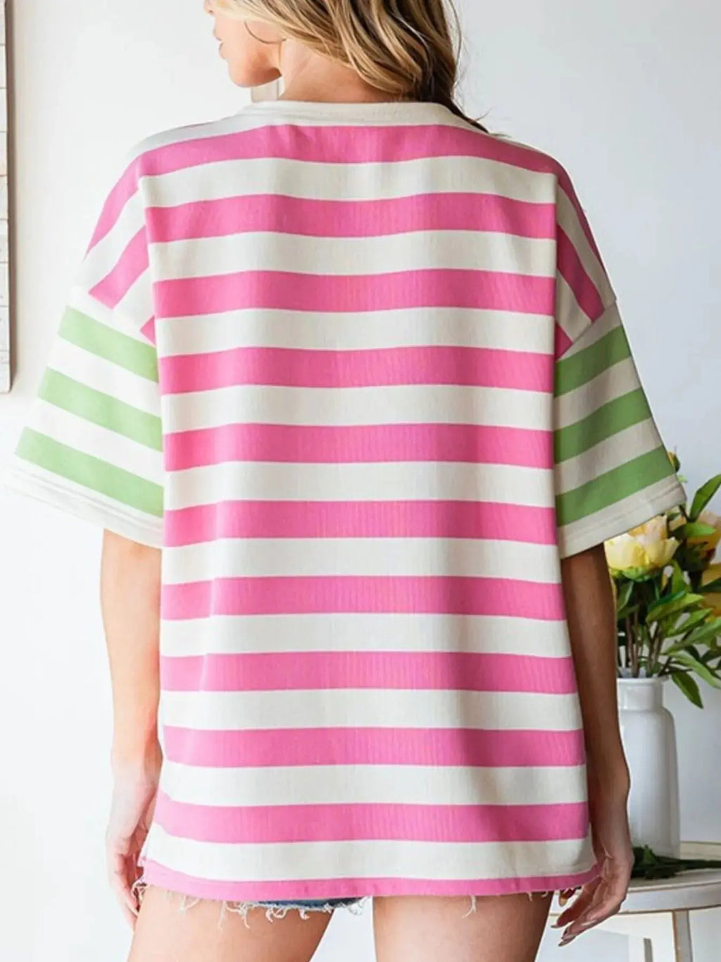 Striped Short Sleeve Oversized Womens T Shirt