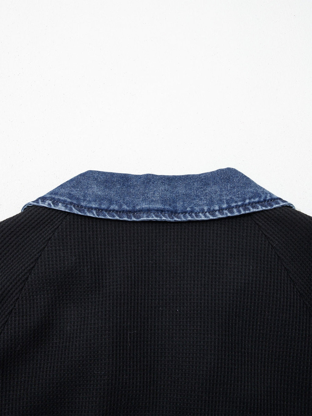 Women's Button Detail Collared Denim Trim Top