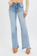 RISEN Jeans - Plus Size Tummy Control Mid Rise Flare Jeans with Fray Hem